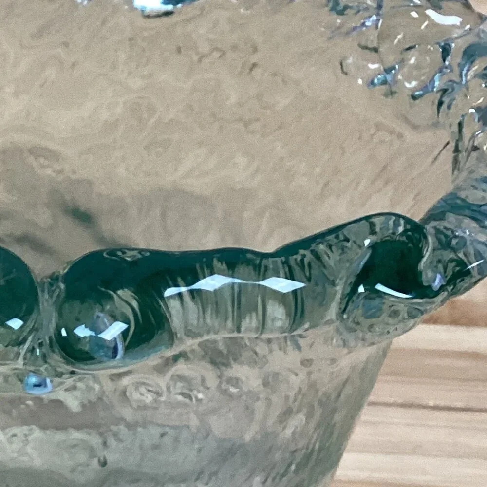 Hand Blown Glass Vase Green Tint Waves Ice